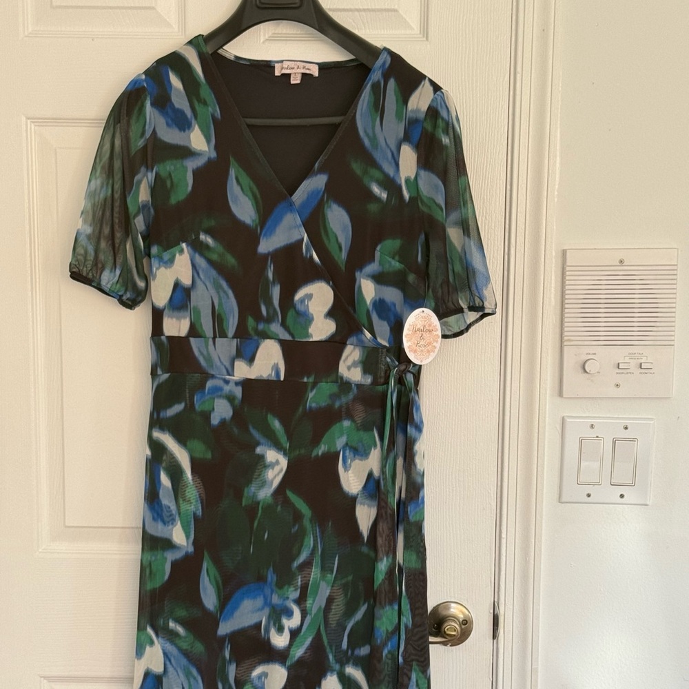 Harlow & Rose Green and Blue Short Sleeve Dress Nwt - Picture 4 of 16